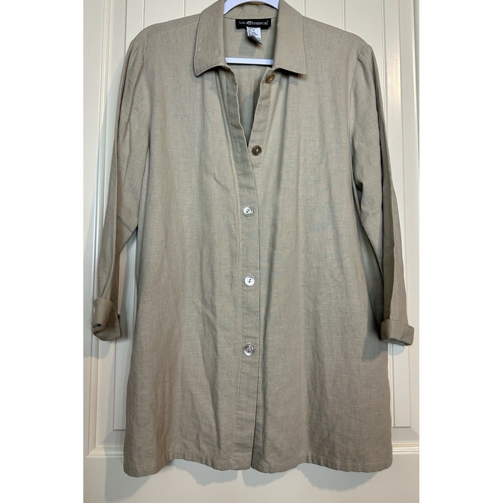 Sag Harbor linen rayon long‎ sleeve button up tunic shirt jacket sz 12 lagenlook